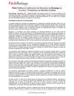 Fitch Ratifica la Calificaci&oacute;n del Municipio de Durango en 'A+(mex