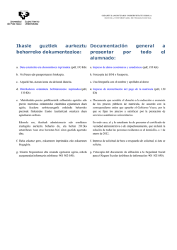 Ikasle guztiek aurkeztu beharreko dokumentazioa: Documentaci&oacute;n