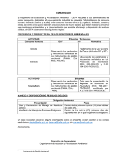Frecuencia y presentaci&oacute;n de los monitores ambientales - OEFA