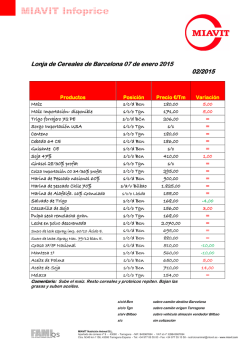 Lonja de Cereales de Barcelona 07 de enero 2015 Lonja de