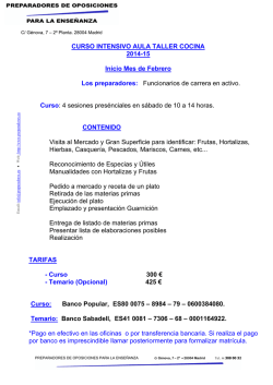 CURSO INTENSIVO AULA TALLER COCINA 2014-15 Inicio Mes de