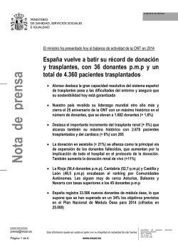 Balance Actividad de Donaci&oacute;n y Trasplante 2014