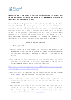 RESOLUCI&Oacute;N DE 14 DE ENERO DE 2015 DE LA UNIVERSIDAD