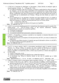 Problemas de Selectividad 2&ordm; Bach Qu&iacute;mica