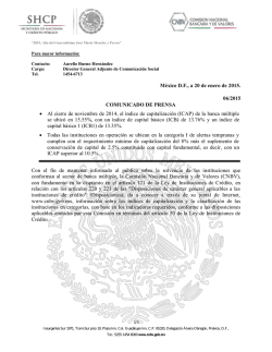15.55%, &iacute;ndice de capitalizaci&oacute;n de la banca a noviembre: CNBV
