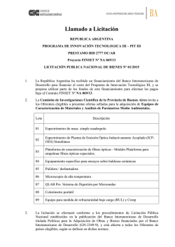 Llamado a Licitaci&oacute;n - Comisi&oacute;n de Investigaciones Cient&iacute;ficas