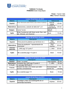 TAREAS 5&ordm; Grado PRIMARIA Sede Primavera