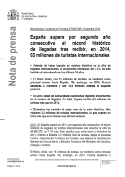 Espa&ntilde;a supera por segundo a&ntilde;o consecutivo el r&eacute;cord hist&oacute;rico de