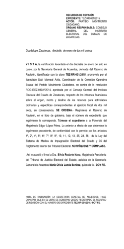 Auto de turno TEZ-RR-001/2015 - Tribunal de Justicia Electoral