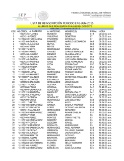 HORARIO DE REINSCRIPCI&Oacute;N 1 10201425 FLORES ROMERO