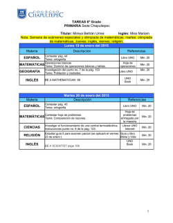 TAREAS 5&ordm; Grado PRIMARIA Sede Primavera
