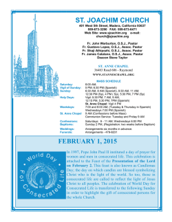 FEBRUARY 1, 2015 ST. JOACHIM CHURCH