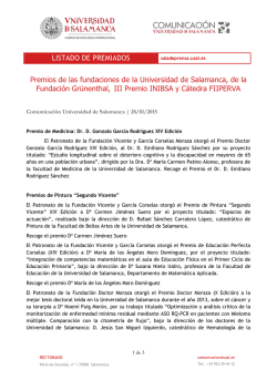 Listado de Premios Santo Tom&aacute;s de Aquino 2015