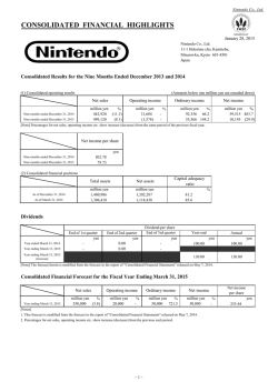 Third Quarter Ended December 31, 2014