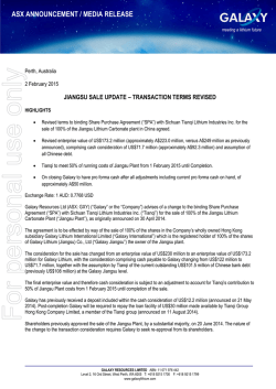 Jiangsu Sale Update Transaction Terms Revised