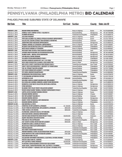 PENNSYLVANIA (PHILADELPHIA METRO) BID CALENDAR