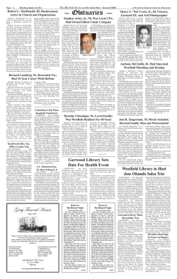 &ndash; Obituaries &ndash; - The Westfield Leader