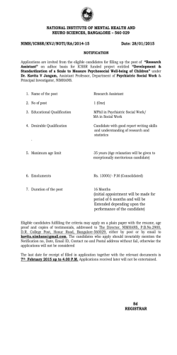 Notification No. NIMH/ICSSR/KVJ/NOTI/RA/2014-15