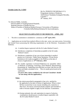 Circular Letter No. 9 /2015 My No. PGIM/EX/2/SE/MD/Med (15/1
