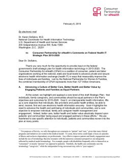 February 6, 2015 By electronic mail Dr. Karen DeSalvo, MD National