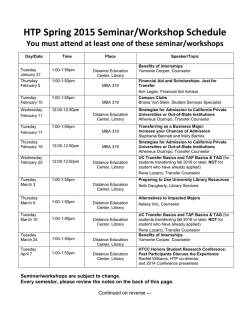 2015 Spring HTP Workshop Schedule