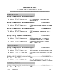 Nakawa High Court Cause List, Monday 7th