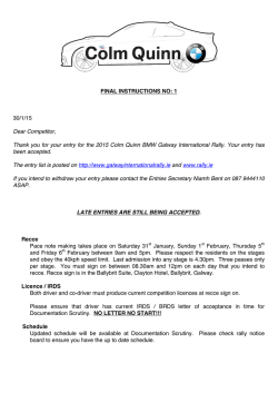 FINAL INSTRUCTIONS NO: 1 30/1/15 Dear Competitor, Thank you