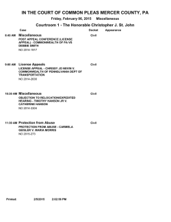 IN THE COURT OF COMMON PLEAS MERCER COUNTY, PA