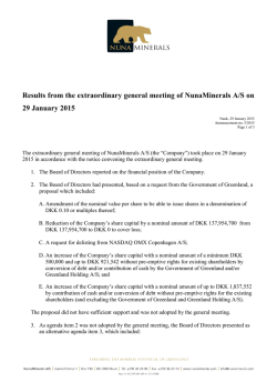 Results from the extraordinary general meeting of NunaMinerals A/S