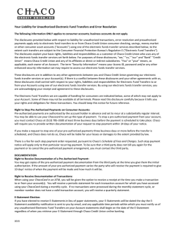 Your Liability for Unauthorized Electronic Fund Transfers and Error