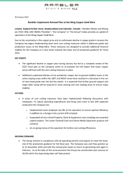 Rambler Implements Revised Plan at the Ming Copper