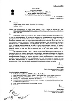 Dr. Tanbir Ahmad, Scientist, CIPHET, Ludhiana for pursuing Ph.D