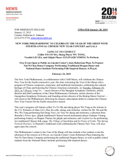 FOR IMMEDIATE RELEASE UPDATED January 28, 2015 January