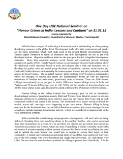 Honour Crimes in India: Lessons and Cautions