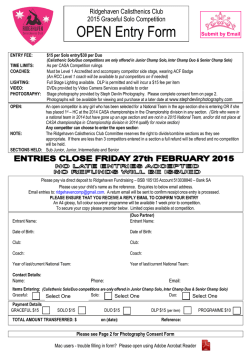 OPEN Entry Form - Ridgehaven Calisthenics Club