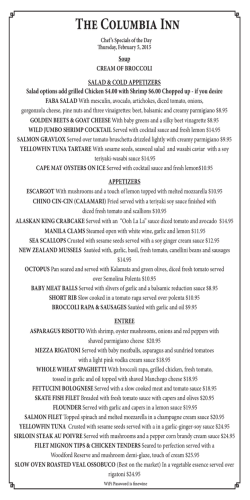 Specials - The Columbia Inn