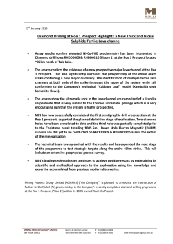 Roe 1 Highlights New Fertile Nickel Sulphide Lava Channel