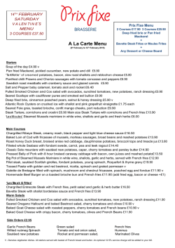 A La Carte Menu - Prix Fixe Brasserie