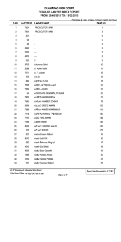 islamabad high court regular lawyer index report from