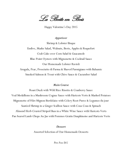 Valentines Day 2015 Menu