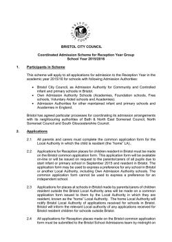 Coordinated Admission Scheme for Reception Year Group 2015