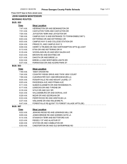 Prince Georges County Public Schools MORNING ROUTES: JOHN