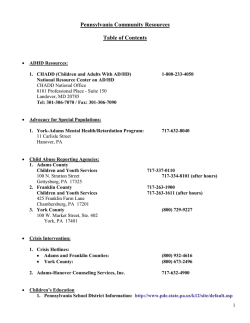 Pennsylvania Community Resources Table of Contents
