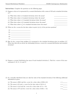 Normal Distributions Worksheet MA203 Contemporary Mathematics