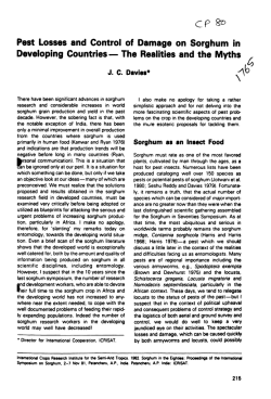 Pest Losses and Control of Damage on Sorghum in