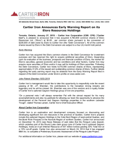 Cartier Iron Announces Early Warning Report on its Eloro