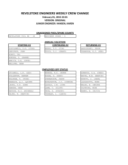 REVELSTOKE ENGINEERS WEEKLY CREW CHANGE