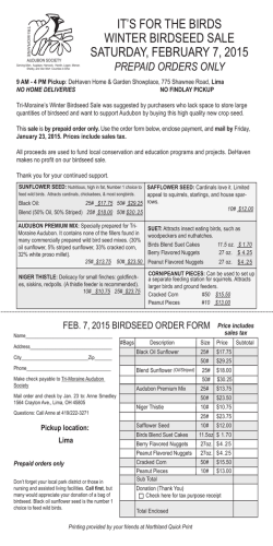 Audubon Birdseed Sale - Saturday, February 7, 2015 - Tri
