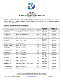 FOR SALE JANUARY 29, 2015 TAX FORECLOSED
