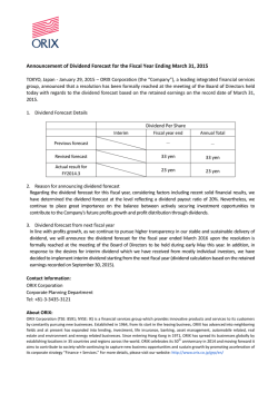 Announcement of Dividend Forecast for the Fiscal Year Ending